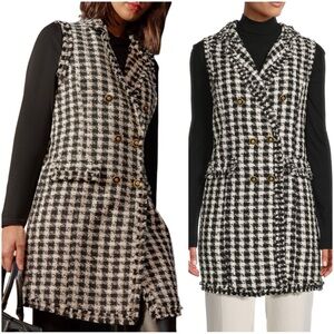 Adrianna Papell NWT Houndstooth Boucle Knit Tunic Long-line Vest
